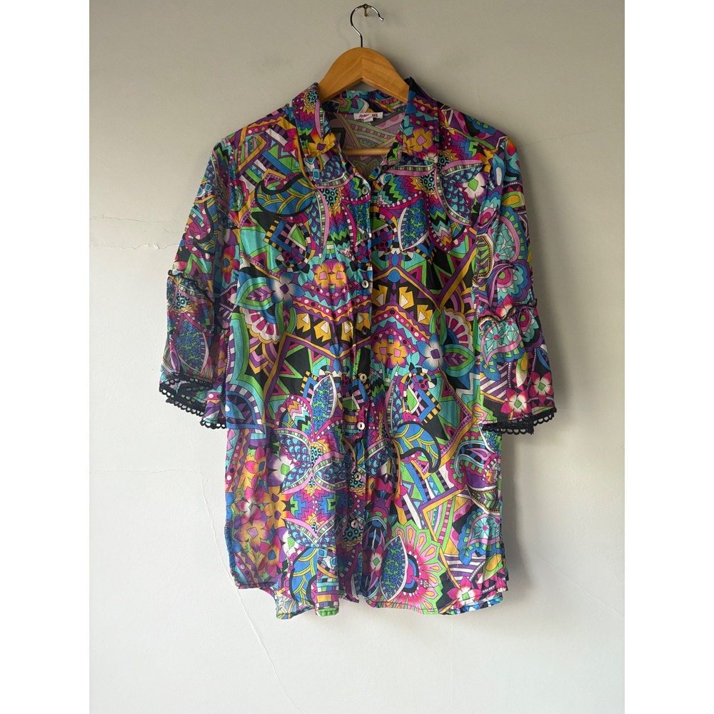Johnny Was Demarne Ruffle Sleeve Tunic Multicolor Print Size Medium - Picture 6 of 9